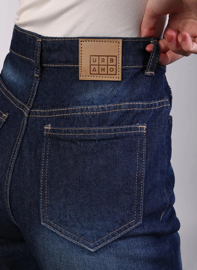 Urbano Fashion  Urbano Fashion Women's Dark Blue Regular Fit Wide Leg Washed Jeans for Women | Best Price UAE